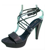 Donald Pliner Black Metallic Leather Platform Shoe Swarovski Crystals NW... - $158.00