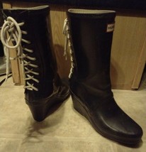HUNTER Verbier Wedge Lace Up Rain Boots Black Sz US 7 QQ - $59.93