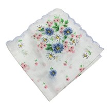 Vintage Floral Handkerchief Scalloped Edges Victorian Hanky Hankie Dresser Scarf - £9.76 GBP