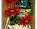 Poinsettia Flowers Icicles Christmas Greeting Embossed DB Postcard O18 - $5.08