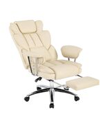 Big &amp; Tall Ergonomic Executive Office Chair with Footrest - Beige PU Lea... - $4,273.08 MXN