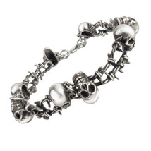 Alchemy Gothic A103 No Man&#39;s Land Bracelet Barb Wire Skulls L or S - £47.40 GBP