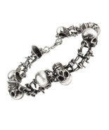 Alchemy Gothic A103 No Man&#39;s Land Bracelet Barb Wire Skulls L or S - $66.00