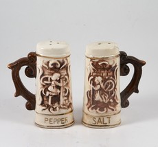 Beer Stein Salt and Pepper Shakers Brown Ceramic Mid Century Japan - $7.99