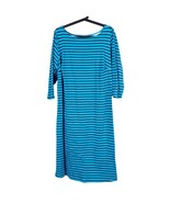 Jessica London Striped Dress 18W Womens Blue Black Modest 3/4 Sleeve Cotton - $23.62