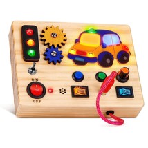 Montessori Busy Board With Traffic Led Lights,Wooden Sensory Toys For Toddlers 1 - £30.36 GBP