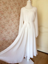 WHITE Chiffon Maxi Dress Women Loose Fit long sleeve Plus Size Maternity Dress