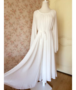 WHITE Chiffon Maxi Dress Women Loose Fit long sleeve Plus Size Maternity... - $89.63 CAD