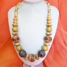 Vintage Oversized Graduated Bead Necklace Beige Gray &amp; Pink Statement Choker - $19.95