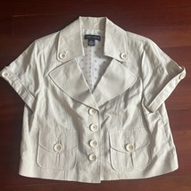 Larry Levine Jacket Linen Blend Short Sleeve Ivory Beige Button Size L - £23.35 GBP