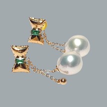 Butterfly Round 10.5 - 11mm Edison Cultured Silver White Pearl Dangle Earrings - $143.55