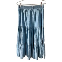Cottage Core Prairie Skirt Tiered Denim Maxi With Elastic Waist Has Belt... - £15.85 GBP