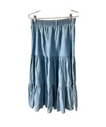 Cottage Core Prairie Skirt Tiered Denim Maxi With Elastic Waist Has Belt... - £15.77 GBP