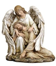 ANGEL WITH FALLEN CHRIST JESUS FIGURE ON BASE RESIN &amp; STONE DECORATION 7.0” - £92.54 GBP