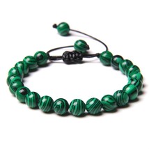 Green Natural Stone Beads Braided Bracelet Malachite Jades Indian Agates Woven B - £10.15 GBP