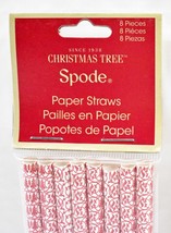 Spode Paper Straws Christmas Tree Design Red White 7-3/4&quot; Holiday Straws 8 Count - £3.71 GBP