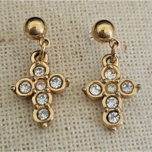 Gold Tone and Rhinestone inlay Cross Post back Earrings - $9.89