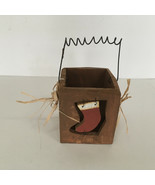 Primitive style decorative box wood with wire handle christmas stocking ... - $27.70 CAD