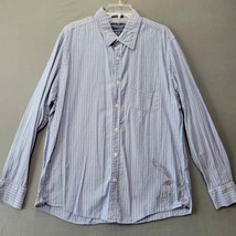 American Eagle Men Shirt Size XL Blue Stripe Classic Oxford Long Sleeve ... - £9.09 GBP