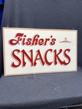 Vintage Wood Hang Swing Double Sided Business Sign Fisher’s Snacks 30”x 18” EUC - £96.92 GBP