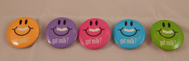 5 Vintage &quot;Got Milk&quot; Buttons Pins - 1 each of Purple Green Yellow Pink &amp; Blue - £5.93 GBP