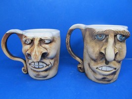Face Mugs His And Hers Silly Face His 5 1/4&quot; X 3 3/4&quot; Hers 3 3/4&quot; X 3 1/2&quot; VGC - £46.89 GBP