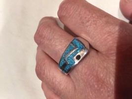 1980&#39;s Vintage Silver 11.5 Genuine Turquoise Inlay Southwestern Mountain Ring - £23.61 GBP