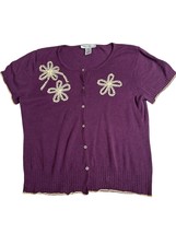 Rena Rowan Womens Sweater Purple L Cardigan Cap Sleeve Beaded Floral Lac... - $16.71