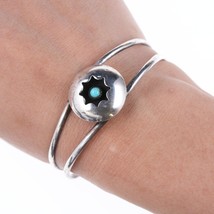 6.25&quot; Vintage Navajo sterling and turquoise shadowbox cuff bracelet - £69.20 GBP