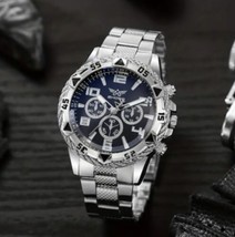 Silver Men’s Watch Large Blue Quartz Mechanical Wrist Watch Fast Free Sh... - £13.21 GBP