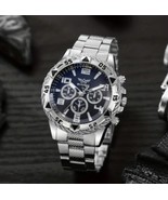 Silver Men’s Watch Large Blue Quartz Mechanical Wrist Watch Fast Free Sh... - £13.38 GBP
