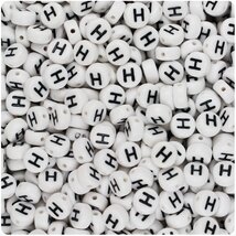 BeadTin White Opaque 7mm Coin Plastic Alphabet Beads - Black Letter H (1... - $2.09