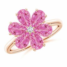 ANGARA Pink Sapphire &amp; Diamond Flower Ring in 14K Gold (Grade-AA, Size-6x4) - £975.33 GBP