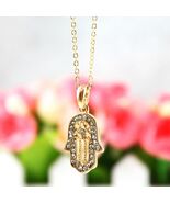 HAMSA HAND OF FATIMA CHARM NECKLACE 0.75&quot; Small Pendant Sparkling CZ Gol... - $144.67 MXN