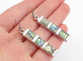 925 Sterling Silver - Vintage Abalone Shell Inlay Square Dangle Earrings- EG2535 - £40.48 GBP
