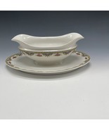 T&amp;V Limoges France Floral Gravy Boat Attached Plate Sauce - $33.92 CAD