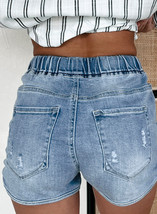 Myosotis Drawstring High Waist Distressed Denim Shorts - $357.16 MXN