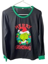 Merry Grinchmas Womens The Grinch Long Sleeved PJ Top Size M Black Green... - $13.30