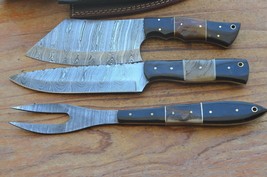 damascus hand forged knife and fork BBQ hunting set From The Eagle Colle... - £77.52 GBP