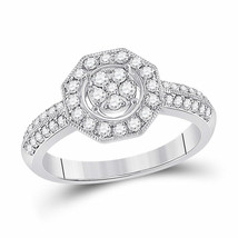 14kt White Gold Womens Round Diamond Fashion Flower Cluster Ring 1/2 Cttw - £640.23 GBP