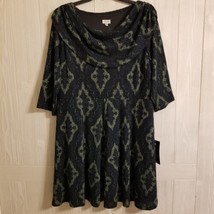 Avenue Women&#39;s Size 22/24 Dark Green Comfy 3/4 Sleeve Cowl Neck Sweater Dress - £28.42 GBP