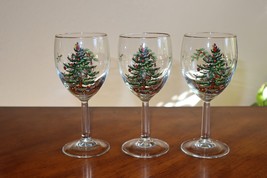 Set Lot of 3 Vintage Spode Christmas Tree Wine Glasses England 7.25&quot; Goblet - $21.99