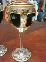 Moser Czechoslovakia  pair of goblets, gold and black, 8 1/2&quot; tall, exquisite[8] - £255.76 GBP