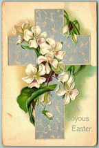 Joyous Happy Easter Lilies Cross Embossed 1910 International Art DB Postcard F8 - £3.22 GBP