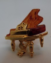AVON (Stamped) Vintage Piano Pin Gold Tone Amber Color Lapel Enamel Coll... - $24.75