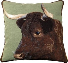 Throw Pillow Needlepoint Milking Devon Cow 20x20 Red Brown Sage Green Black - £250.27 GBP