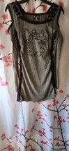 So Nice Rhinestone Gray Suede Lace Up Long Sleeve Off Shoulder Dress Tunic Small - £47.95 GBP