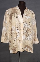 RUBY RD. Tan Beige Ivory Floral Semi Sheer Button Up Shirt Top Jacket Sz 16 - £14.11 GBP
