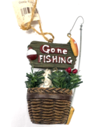 Gone Fishing Fish in Basket with Rod Christmas Ornament - $13.58 CAD