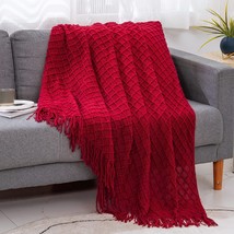 Lunarose Throw Blanket For Couch,Soft Cozy Knit Blanket With, 50X60, Red - £26.36 GBP